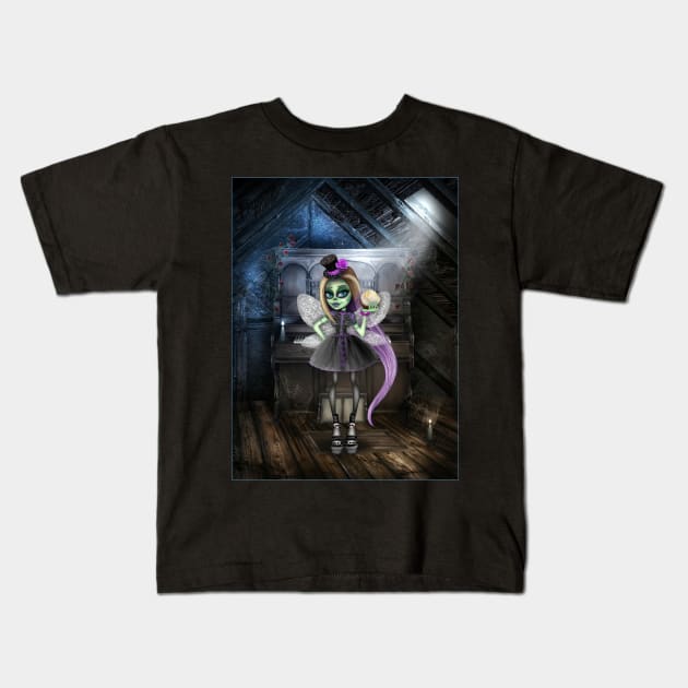 Goth fairy and piano Kids T-Shirt by Paciana Peroni